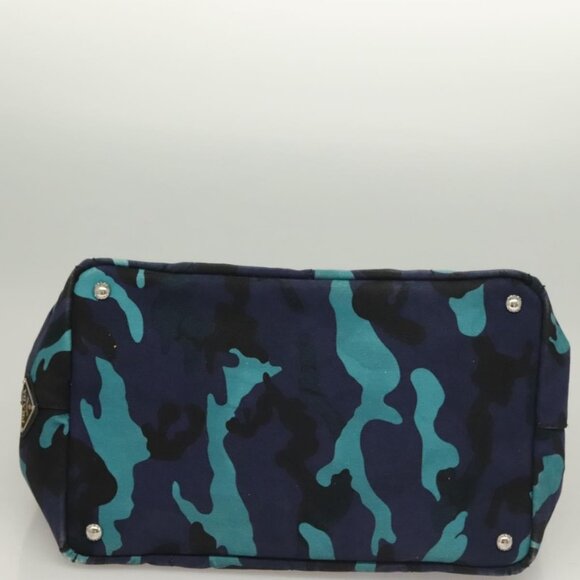 PRADA Canapa MM Hand Bag Canvas Blue Silver Camouflage Auth - Picture 8 of 15
